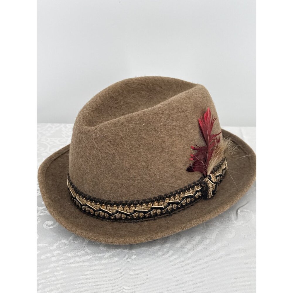 Vintage Washburn‎ Fedora Hat With Feather & Braided Band